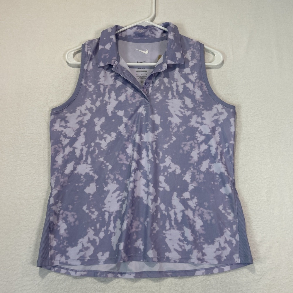 Nike Victory Golf Polo Womens Medium Purple Printed Sleeveless FZ6891-533